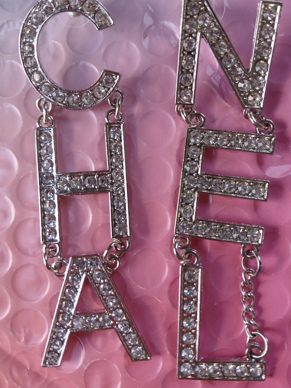 Crystal Letter Dangle Earrings - Silver Tone